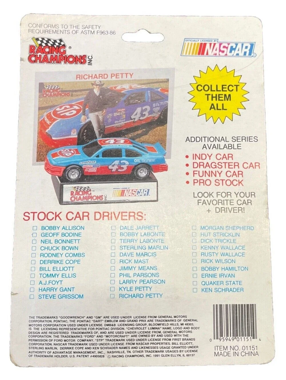 Bobby Hamilton #68 Racing Champions Stock Car 1:64 Scale Die Cast